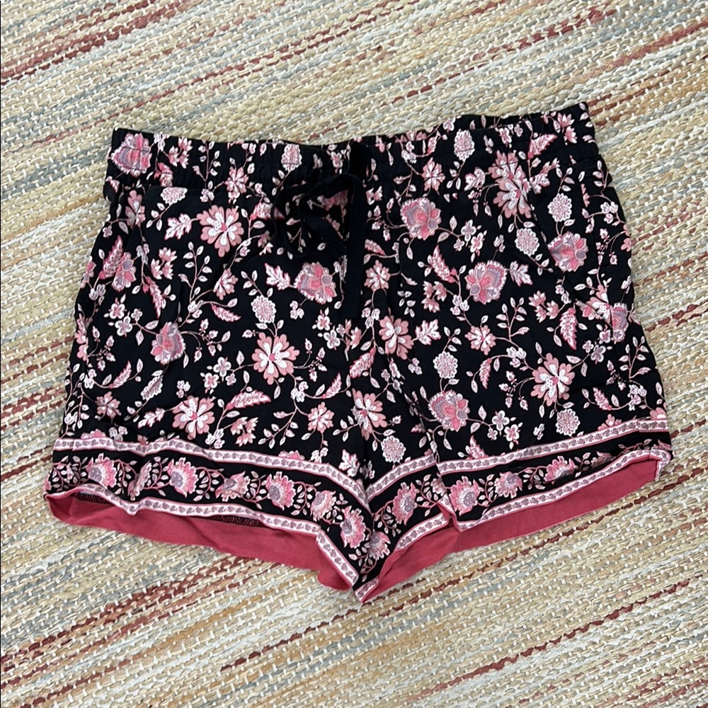 Floral Black and Pink Shorts